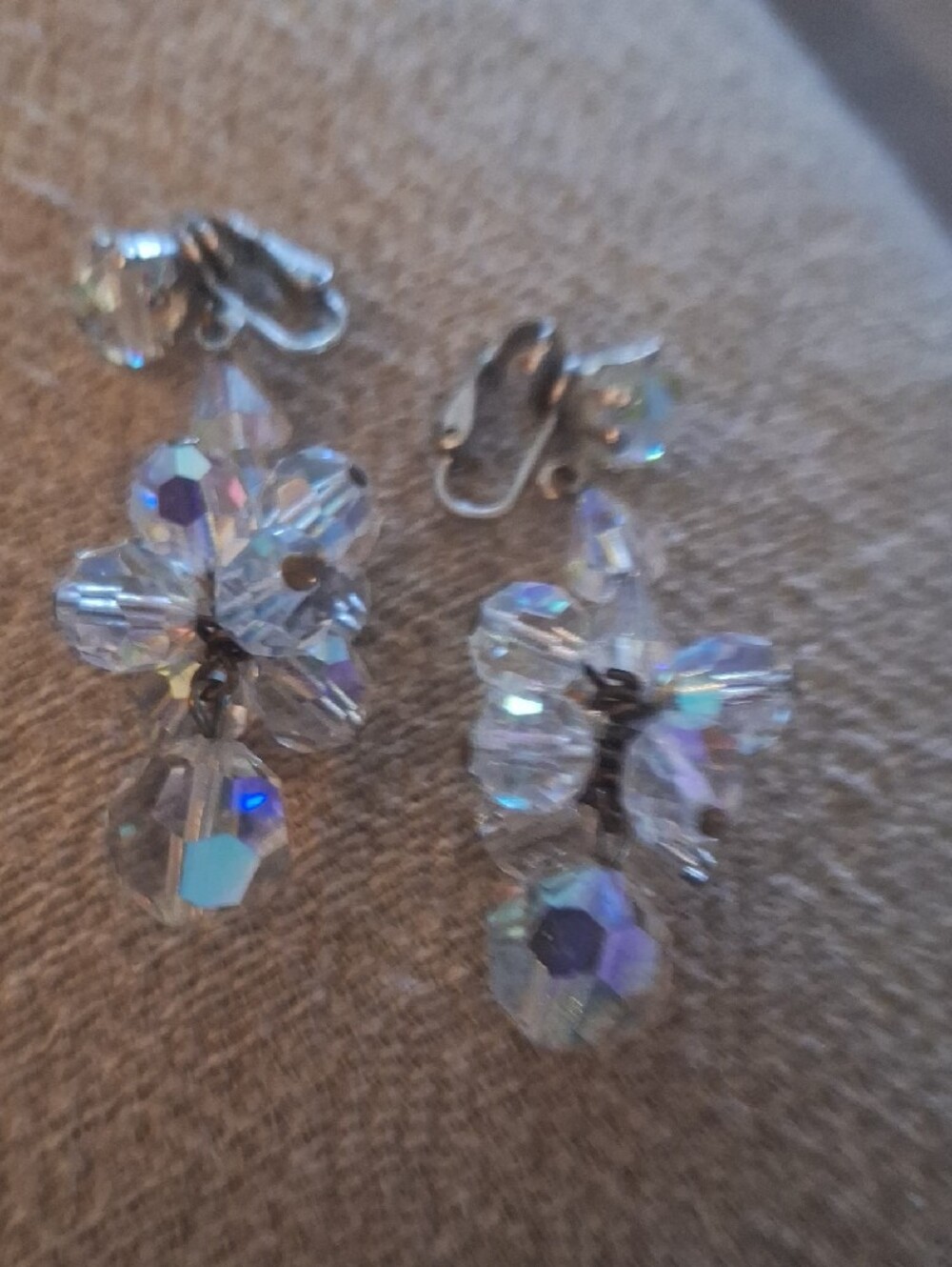 Crystal Dangle Clip On Earrings - Iridescent Clear